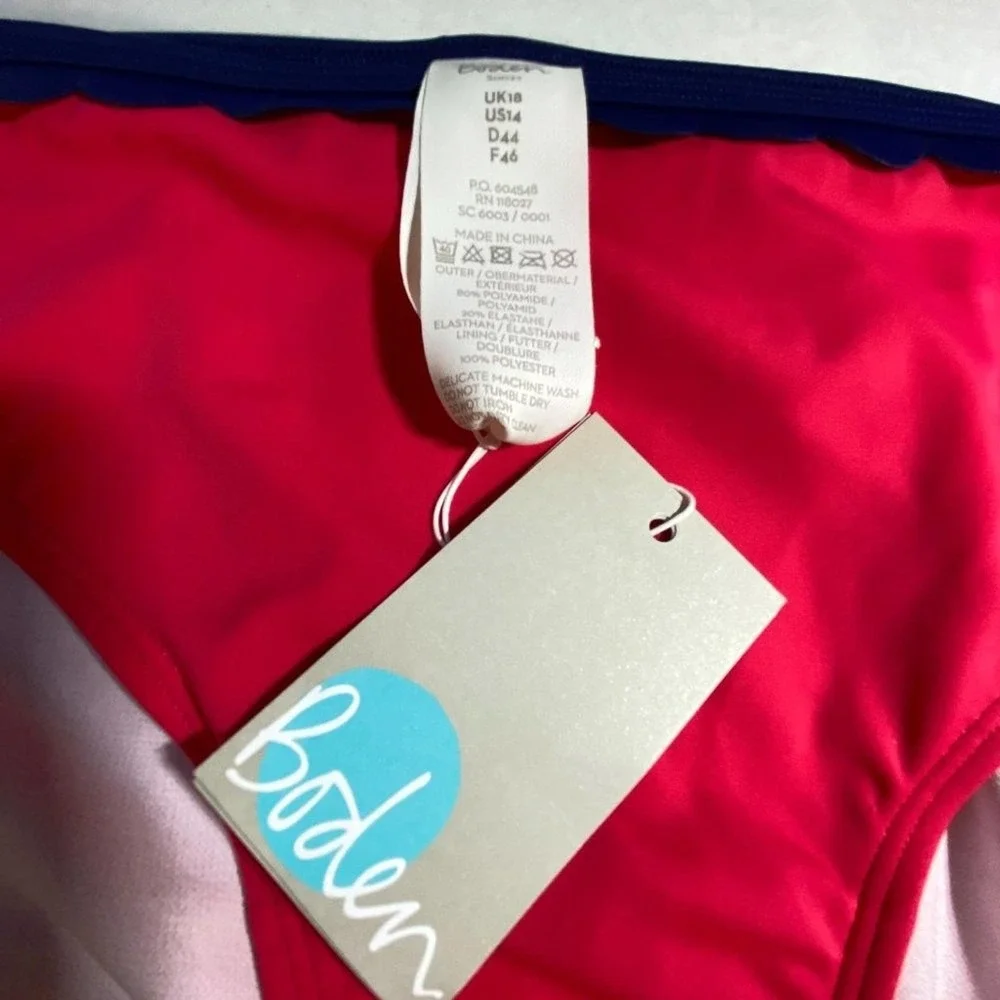 New‎  Boden  Womens Pink Bikini Navy Scalloped Hemline Swimsuit Bottom